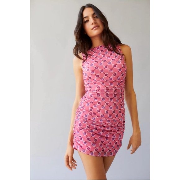 Urban Outfitters Dresses & Skirts - Urban Outfitters XS Dress Mesh Pink Ruched Extra Small UO
